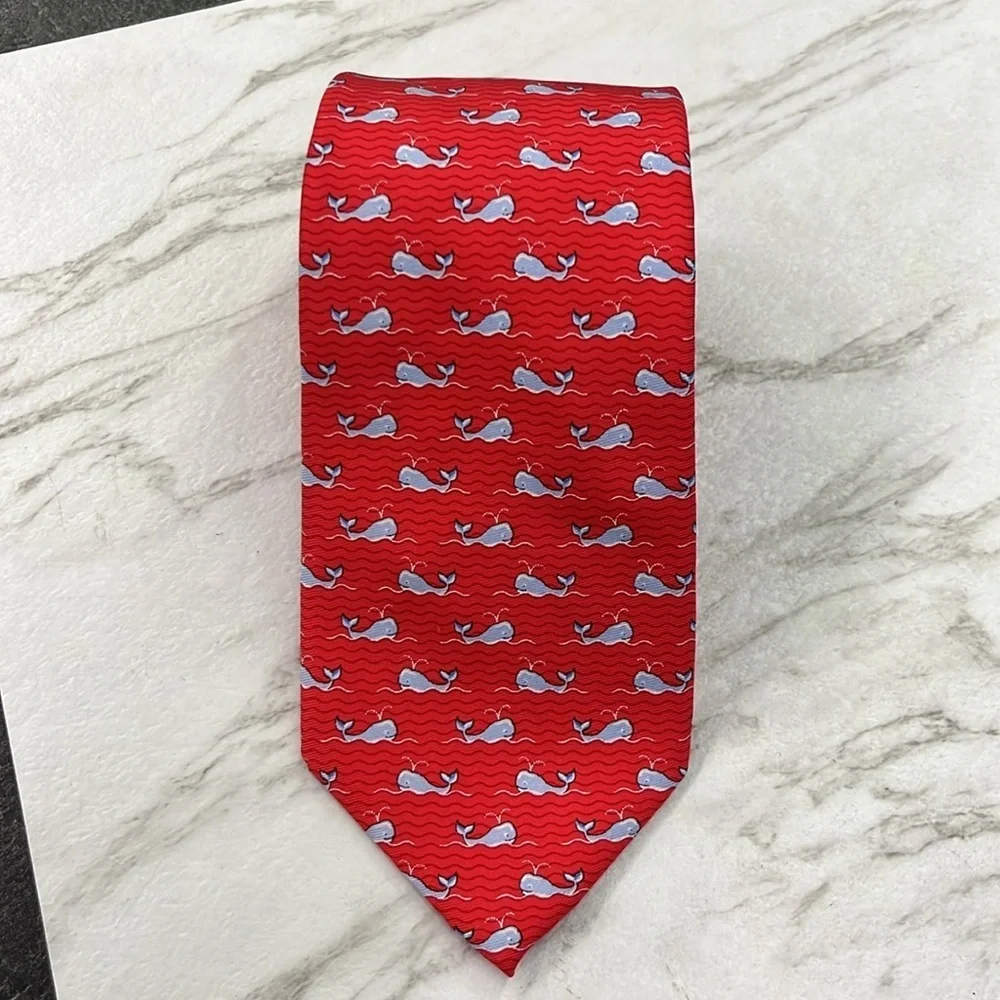 Tommy Hilfiger Red Whale 100% Silk Tie 61”